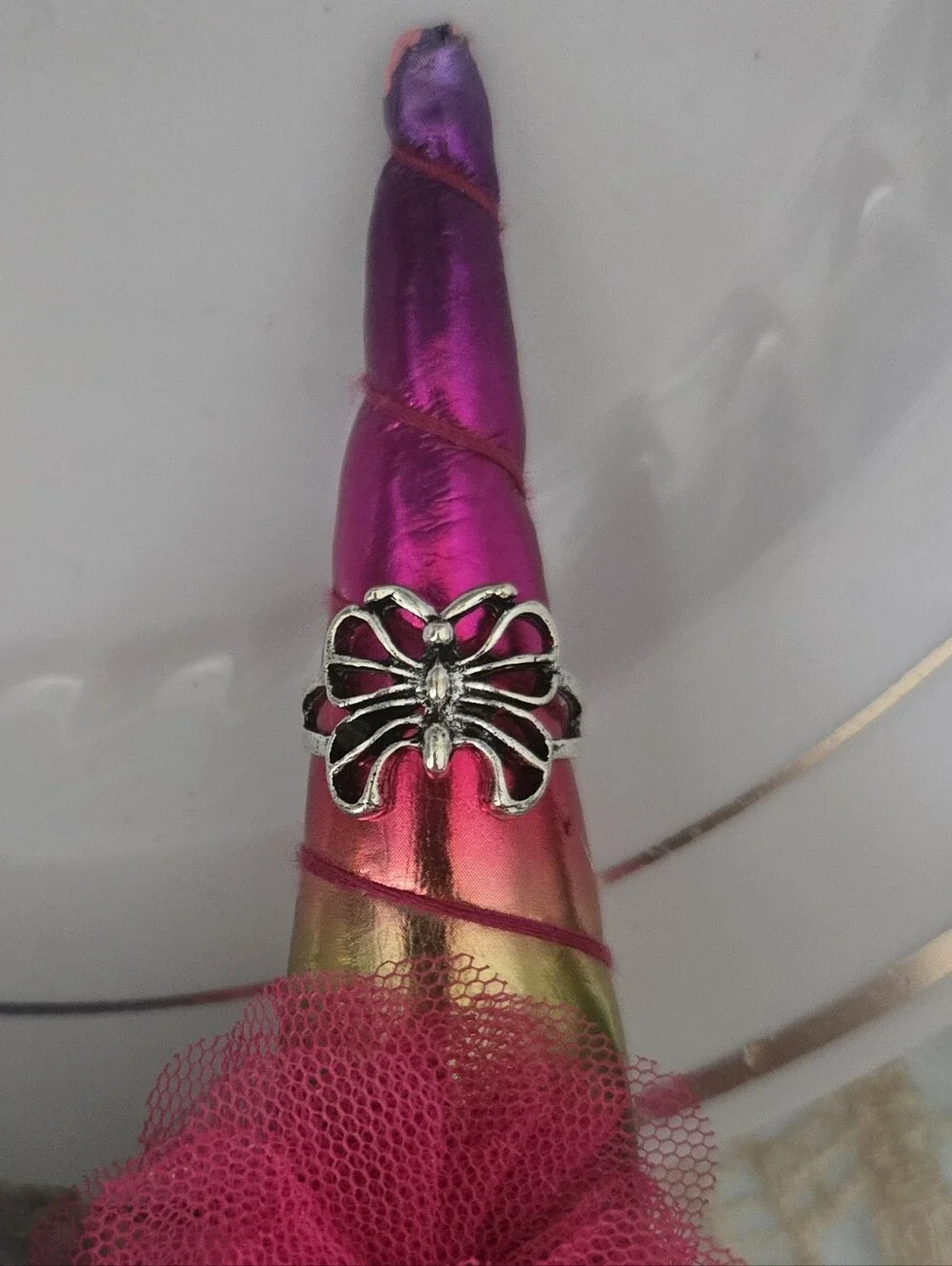 4/$15 Vintage Silver Tone Openwork Butterfly Ring Nature Inspired Size 6.5